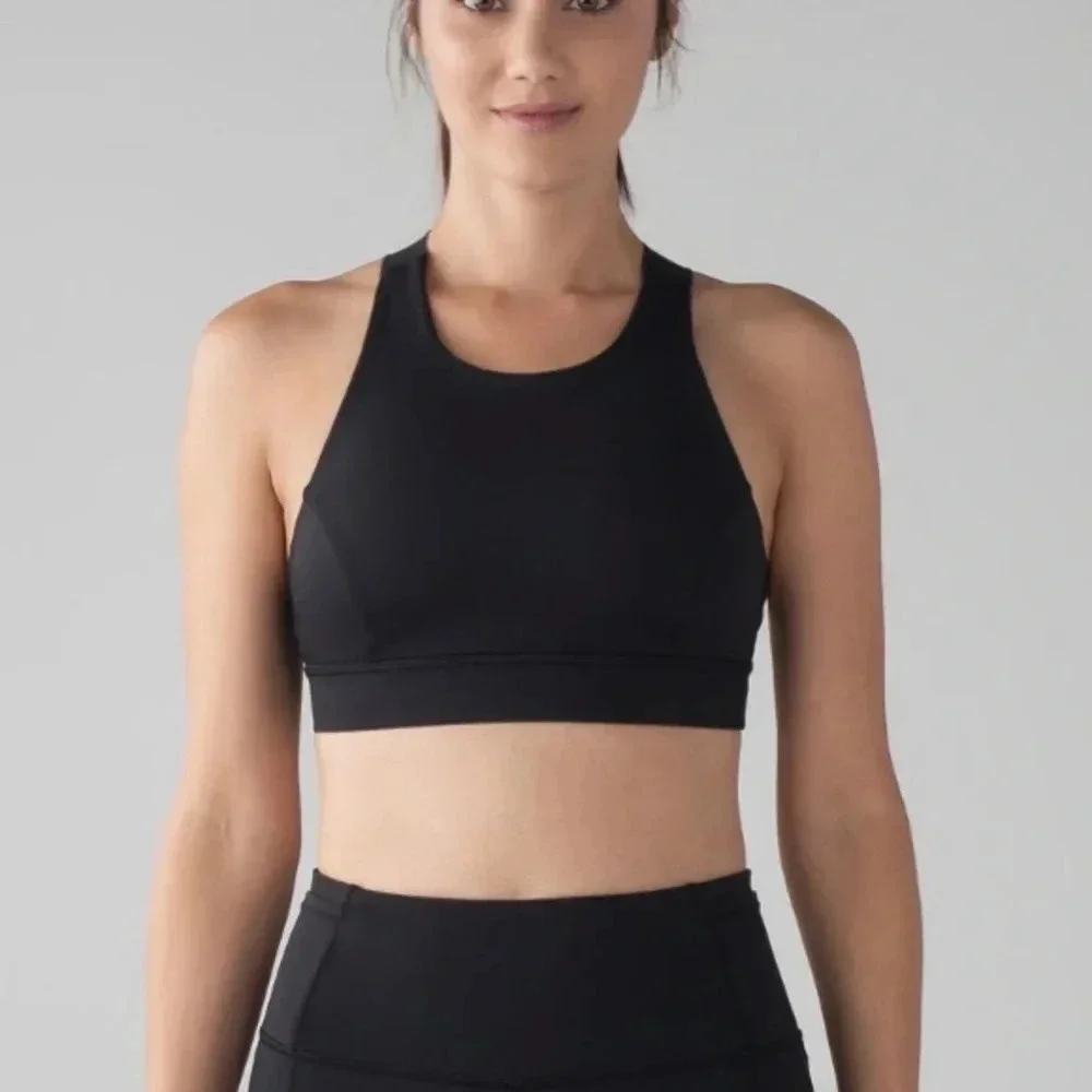Lululemon Fast & Free Sports Bra Nulux Black Size 12 Unpadded Yoga W2AMIS